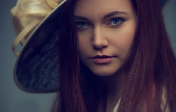 Girl, retro, hat, portrait photo