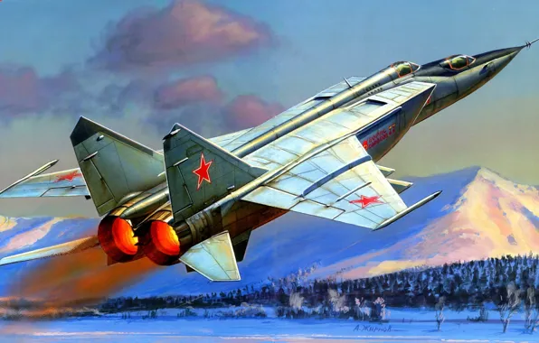 Picture the plane, figure, Zhirnov, the MiG-25P, THE SOVIET AIR FORCE, supersonic high-altitude fighter-interceptor, Mikoyan-Gurevich