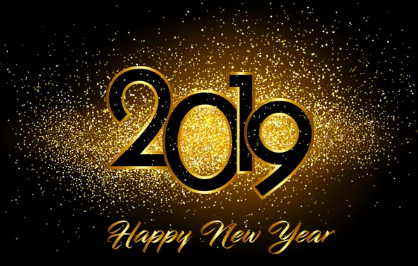 Gold, New Year, figures, golden, black background, black, background, New Year