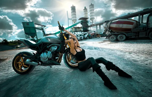 Girl, pose, motorcycle