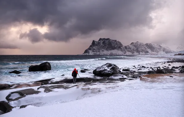 Sea, storm, shore, Norway, Nordland, Haukland elektronikk
