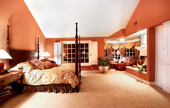 Night, Villa, bed, pillow, luxury, Design, bedroom, lamps