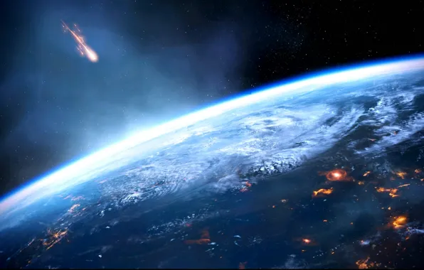 Picture planet, Earth, meteorite, mass effect 3