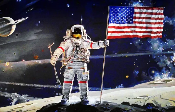 Picture The moon, flag, USA, America, Apollo