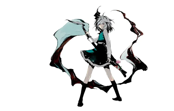 Spirit, katana, white background, knee, sheath, Myon, Konpaku Youmu, wakizashi