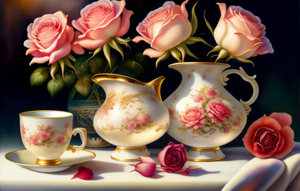 Roses, art, set, digital art, digital art, AI art, neural network, digital painting
