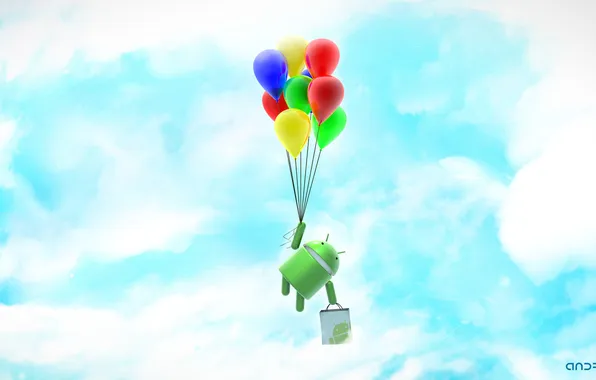 Picture green, robot, ANDROID, balloons, os android