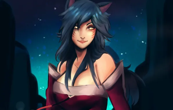 Picture girl, the evening, Fox, league of legends, ahri