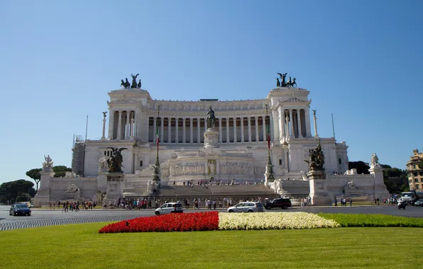 Picture the sky, grass, flowers, Italy, Rome, Piazza Venezia, The Vittoriano