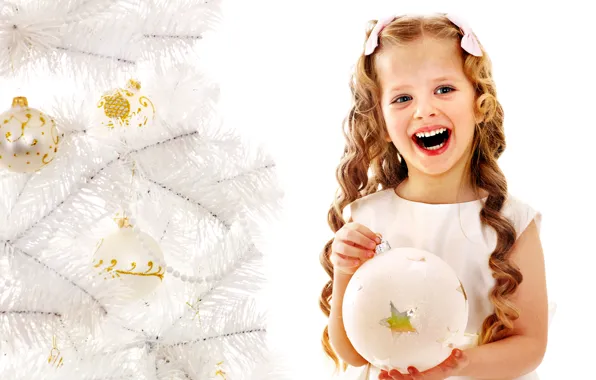 Picture children, smile, gift, tree, child, New Year, Christmas, girl