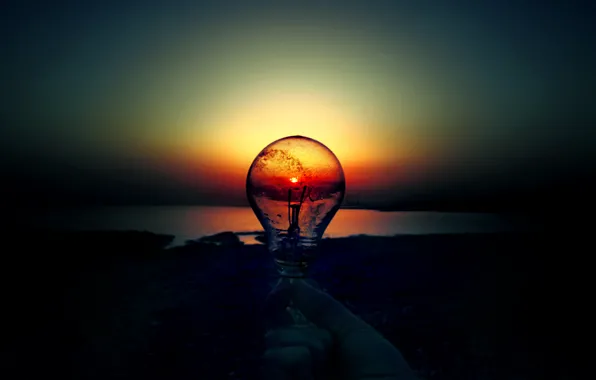 Light bulb, the sun, sunset, dawn