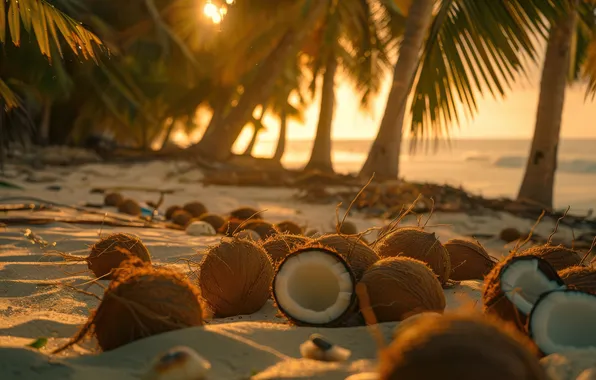Sand, sea, beach, the sky, the sun, rays, light, tropics