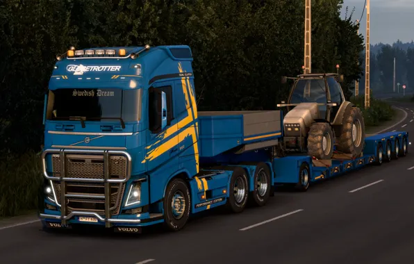 Road, sunset, Volvo, tractor, 750, tractor, FH16, 6x4