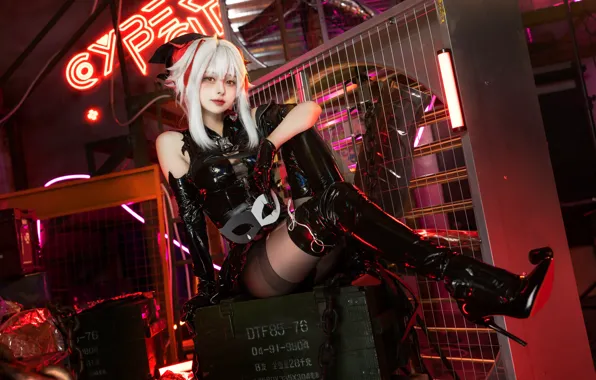 Asian, women, cosplay, high heels, pantyhose