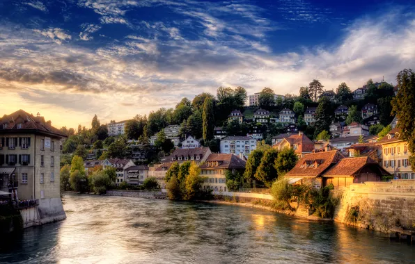Picture the sky, the city, river, Switzerland, Bern