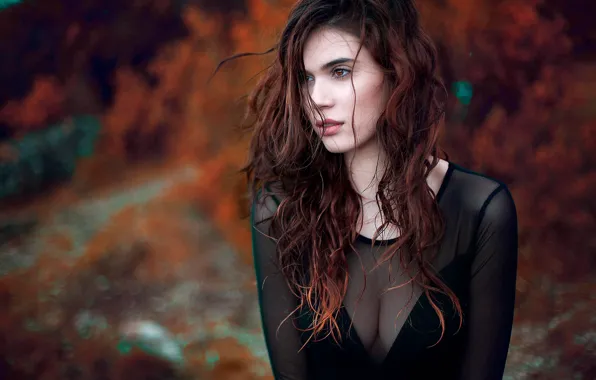 Portrait, neckline, bokeh, brown-eyed