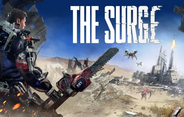 Gun, game, robot, armor, weapon, man, saw, drone