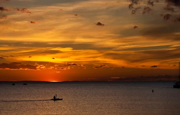 Sea, landscape, sunset, the evening