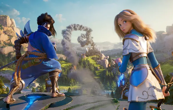 The sky, look, clouds, mountains, the game, blonde, top, game