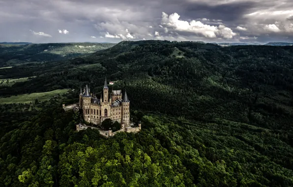Forest, mountains, castle, Germany, Hohenzollern, Baden-Württemberg