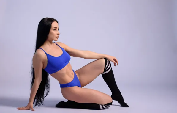 Ass, long hair, studio, model, women, brunette, hips, fitness model