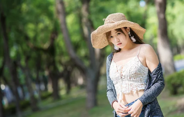 Picture look, girl, hat, Asian, cutie