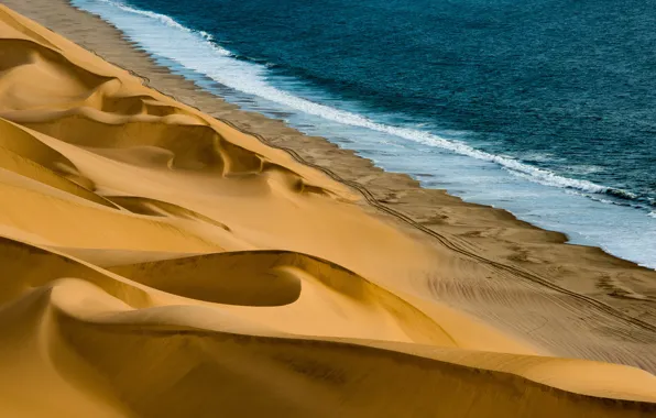 Sand, sea, hills, shore, dunes, contrast, surf, Sands