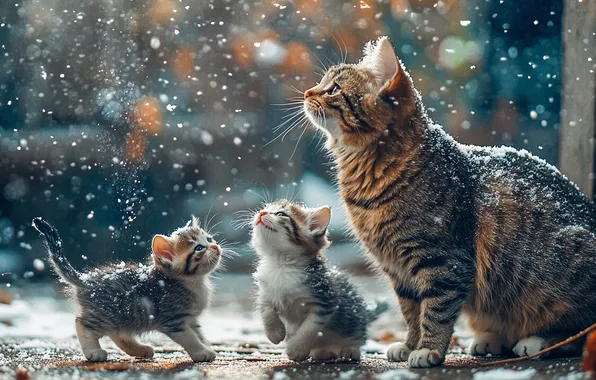 Winter, cat, look, snow, cats, joy, pose, kitty