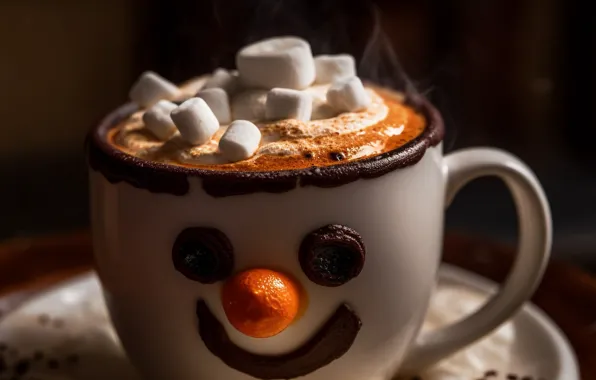 Close-up, the dark background, Christmas, candy, mug, Cup, New year, snowman