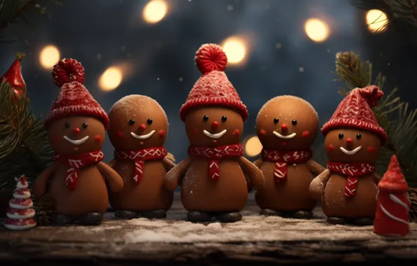 Night, branches, lights, the dark background, men, cookies, Christmas, New year