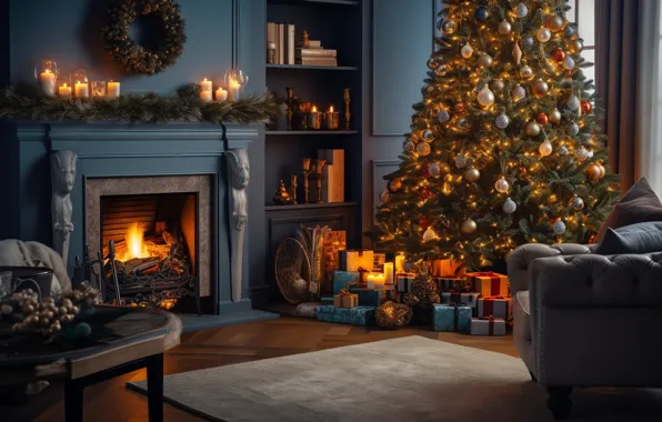 Comfort, house, heat, room, fire, flame, interior, Christmas