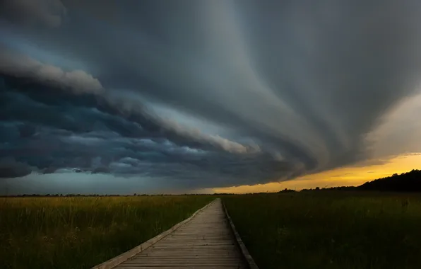 Picture field, the sky, bridge