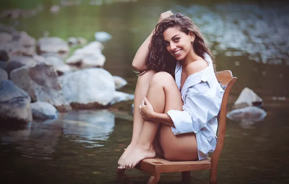 Girl, lake, chair, Clara