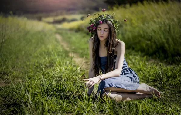 Field, summer, girl