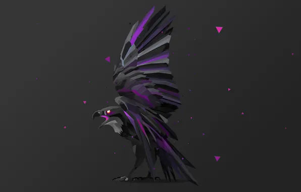 Picture bird, Raven, bird, raven, dark gray background, computer art, flap, fractal art