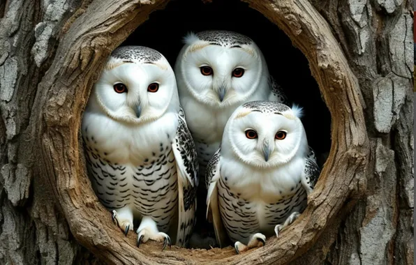Animals, owl, owlets, Snowy owl