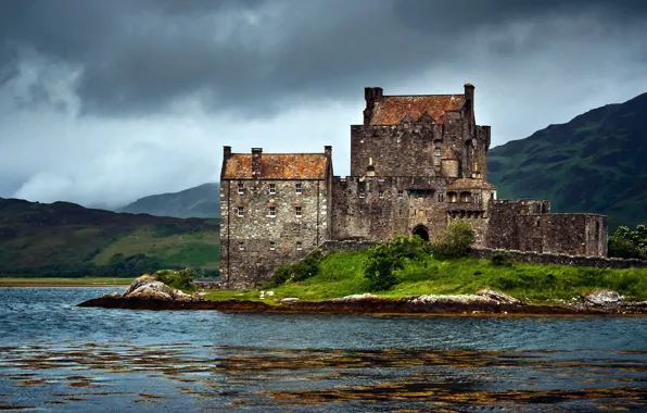 Lake, castle, Scotland, United Kingdom, Dornie