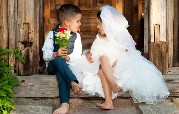 Children, boy, dress, girl, the bride, friends