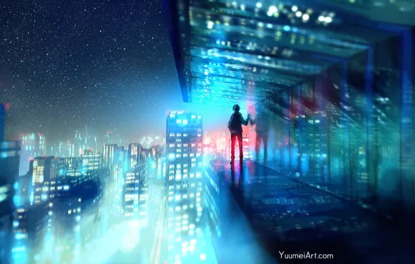 Night, The city, Silhouette, fisheye placebo