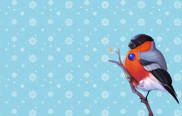 Minimalism, Bird, Snow, Toy, Christmas, Snowflakes, Background, New year
