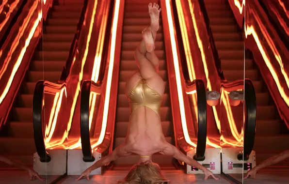 Girl, pose, figure, Michelle, escalator