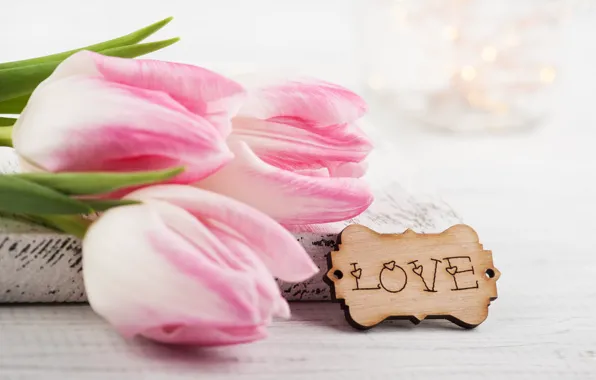 Love, flowers, the inscription, tulips, pink, THE OFF