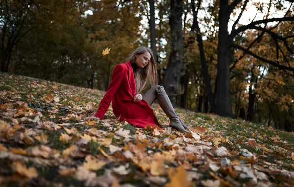 Wallpaper Autumn In Red Coat Nasir Chowdhury Anastasia Panina For