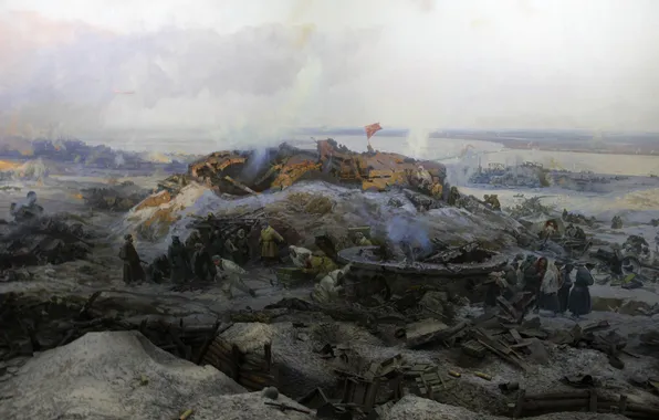 Winter, Snow, War, Panorama, Flag, Picture, Soldiers, Fragment