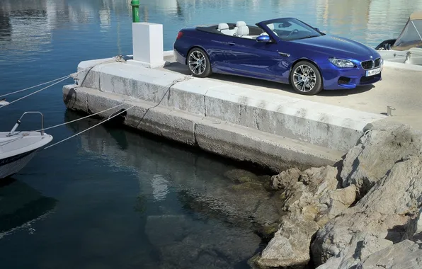 Picture water, blue, shore, BMW, pier, BMW, convertible, the front