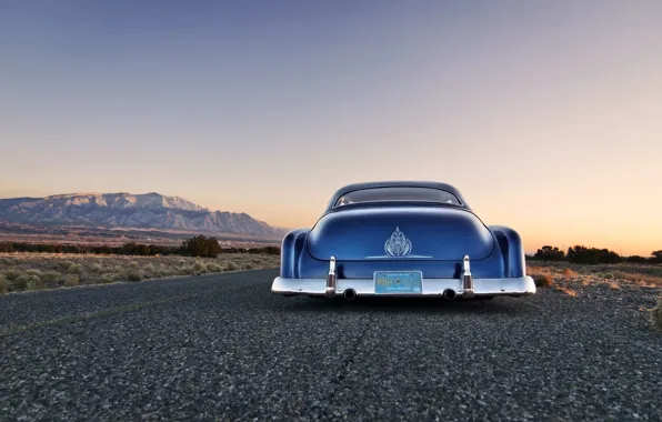 Picture road, the sky, mountains, Chevrolet, back, twilight, classic, 1951