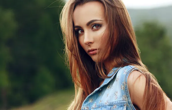 Look, girl, face, portrait, long hair, Evgeny Bulatov, Daria Kolpashikov