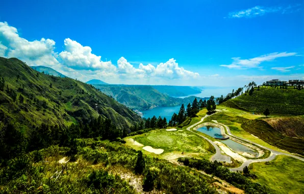 Mountains, lake, Indonesia, panorama, Sumatra, Lake Toba