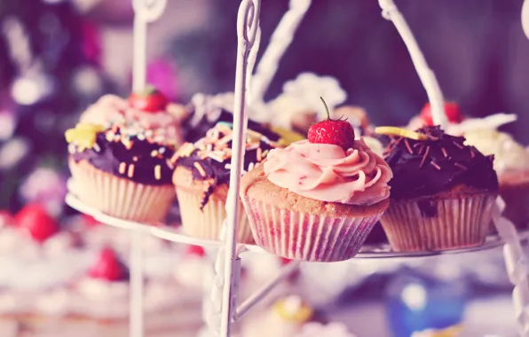 Chocolate, strawberry, cake, cream, sweet, cupcake