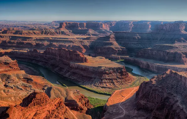 The sun, river, stones, rocks, canyon, panorama, USA, the view from the top